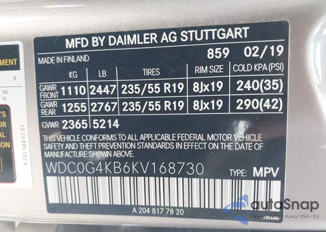 2019 Mercedes-Benz Glc 300 4Matic from USA, damaged, VIN WDC0G4KB6KV168730